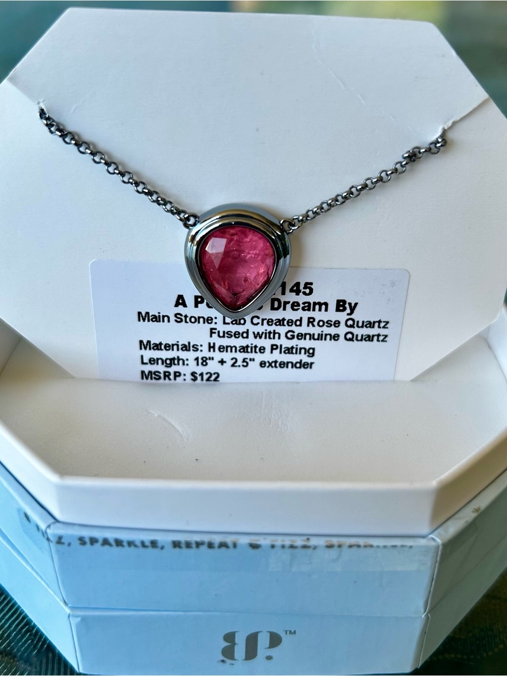 BP OG Rose Quartz Pendant Necklace - Hematite Plated